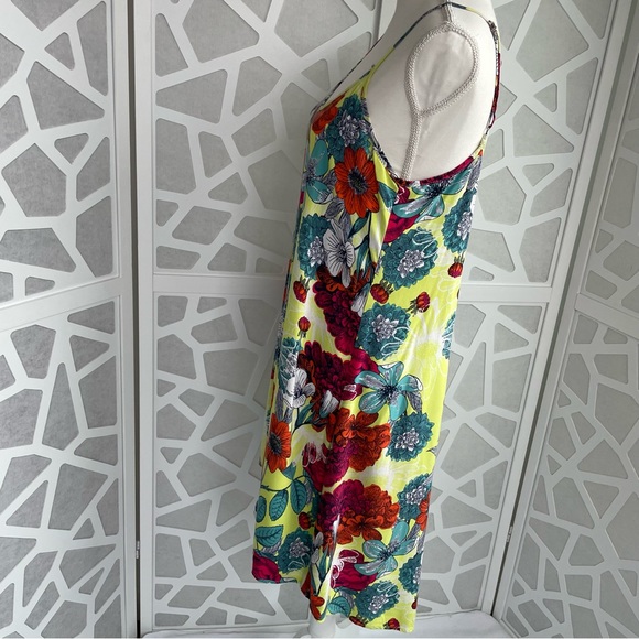 Floral summer dress high low relaxed fit cotton green multicolored sz L large - Picture 4 of 8